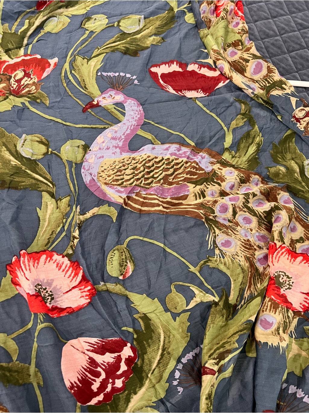 One Hundred Stars Scarf Wrap Shawl Coverup 74”X40" Poppies & Peacock Floral — image 7 of 8